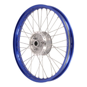 Speichenrad 1,6x19 Zoll Alufelge blau eloxiert + poliert + Edelstahlspeichen