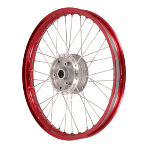 Speichenrad 1,6x19 Zoll Alufelge rot eloxiert + poliert + Edelstahlspeichen
