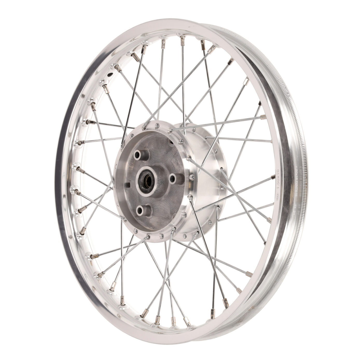 Speichenrad 1,50x16 Zoll Alufelge poliert + Chromspeichen + Tuning-Radnabe