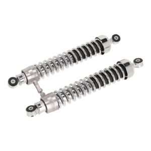 Set Federbeine kpl., chrom u. Chromfeder - 25mm verlängert - Länge 380mm - Auge Ø8mm
