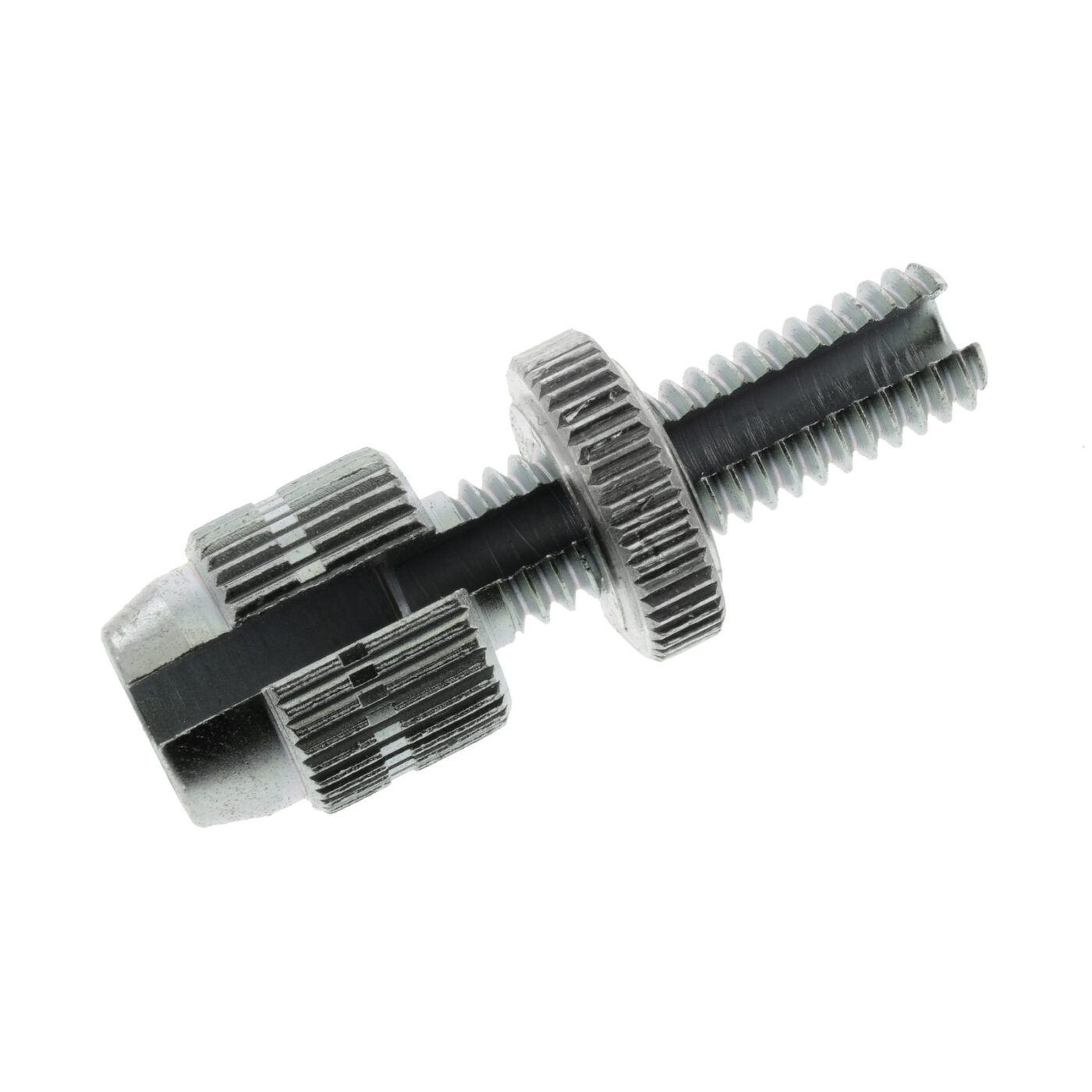 Stellschraube, mit Rändelmutter, M6x20, geschlitzt - Gesamtlänge 32 mm, für Seil 2,0 mm